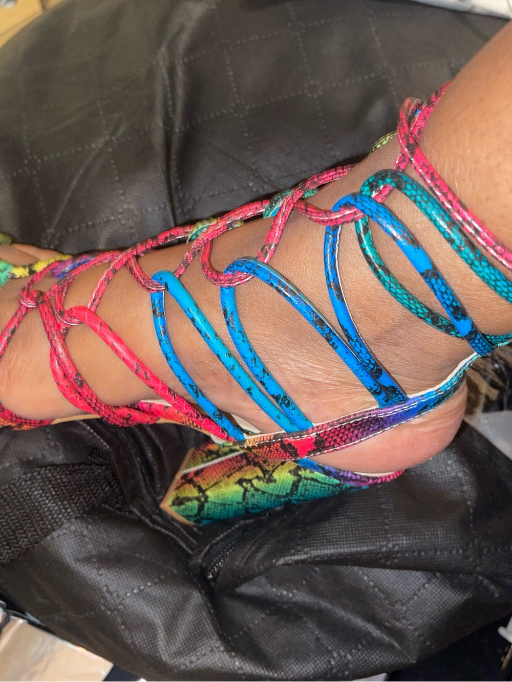 Miss Lola Rainbow Strappy Lace-Up High Heel Sandals - Picture 3 of 6